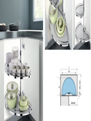 Mâm xoay 1/2 đáy gỗ 900mm - Crom
